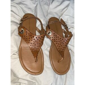 Franco Sarto Thong Tan Sandals Leather‎ Man Made 9.5 Women's